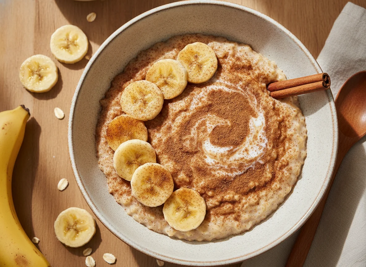Gachas de avena con plátano y leche photo
