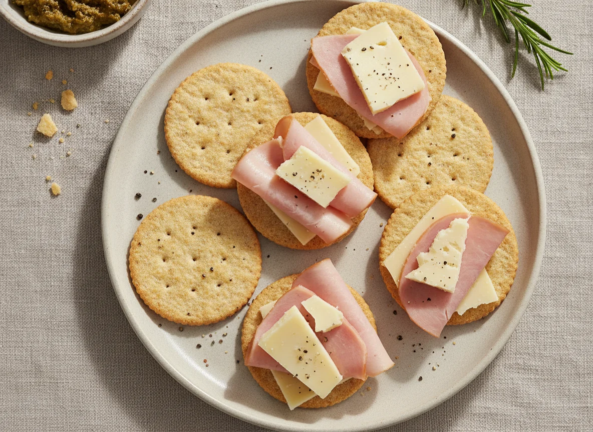 Galletas de agua con jamón de pavo y queso photo