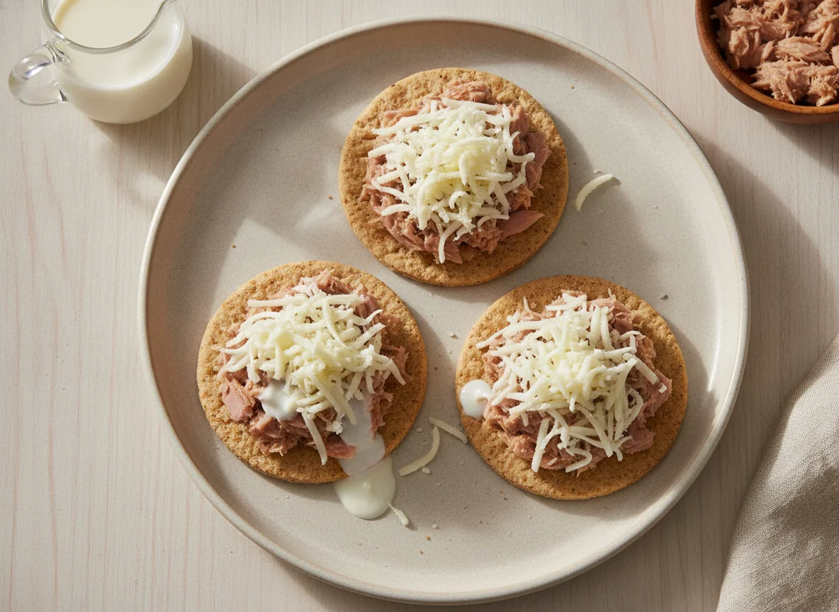 Galletas de soda con atún y queso mozzarella photo