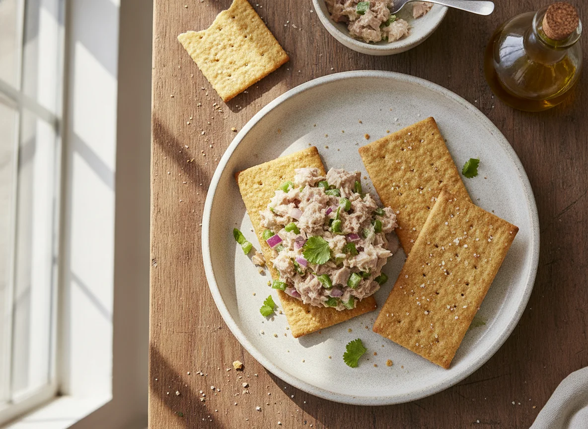 Galletas saladas con ensalada de atún photo