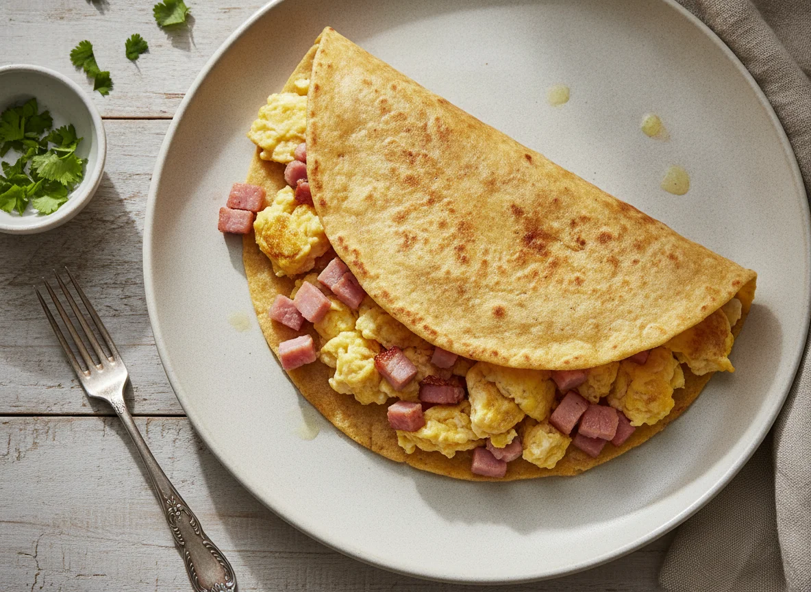Gallo de tortilla con huevo y jamón photo