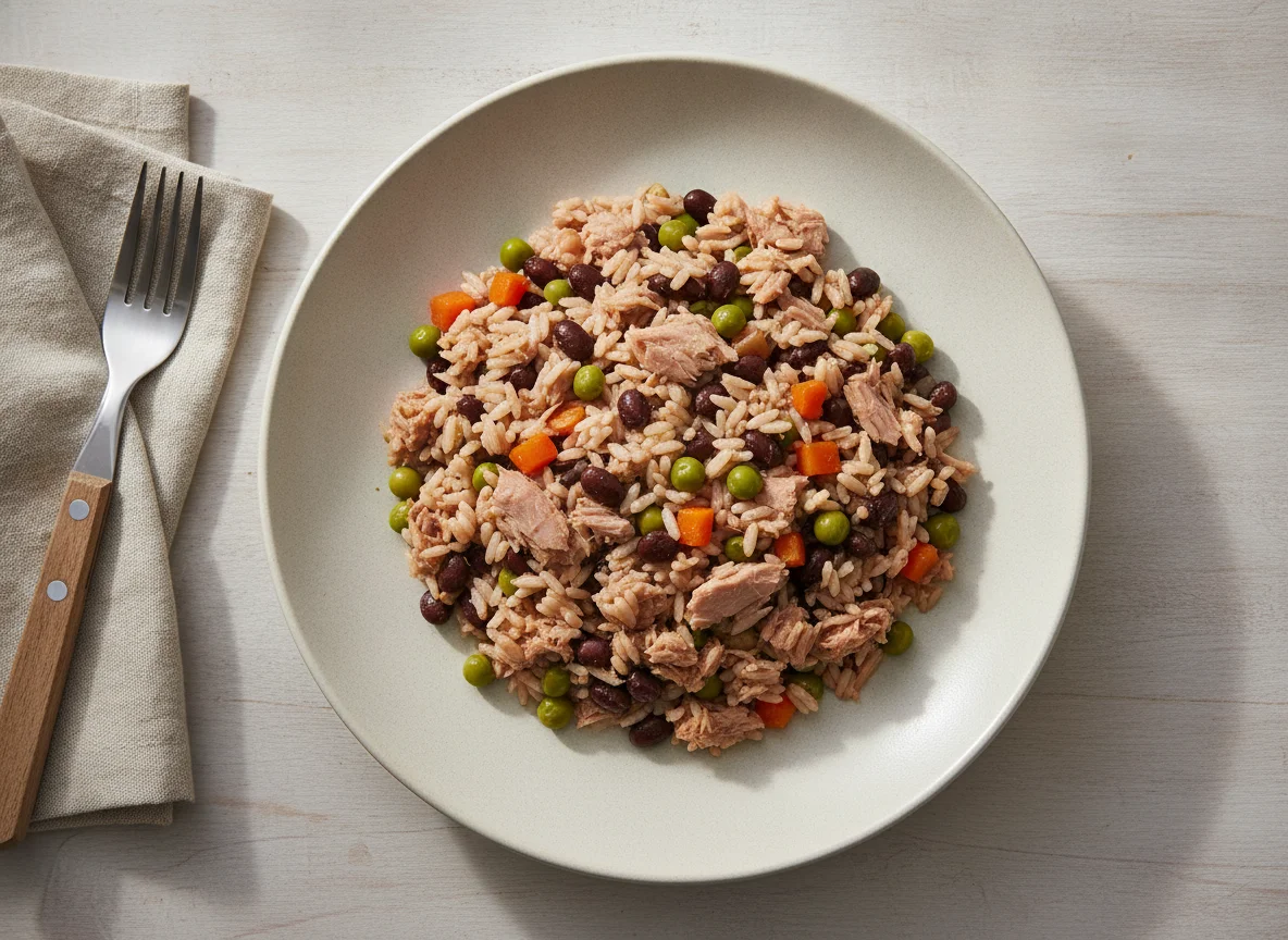 Gallo pinto con atún arreglado photo