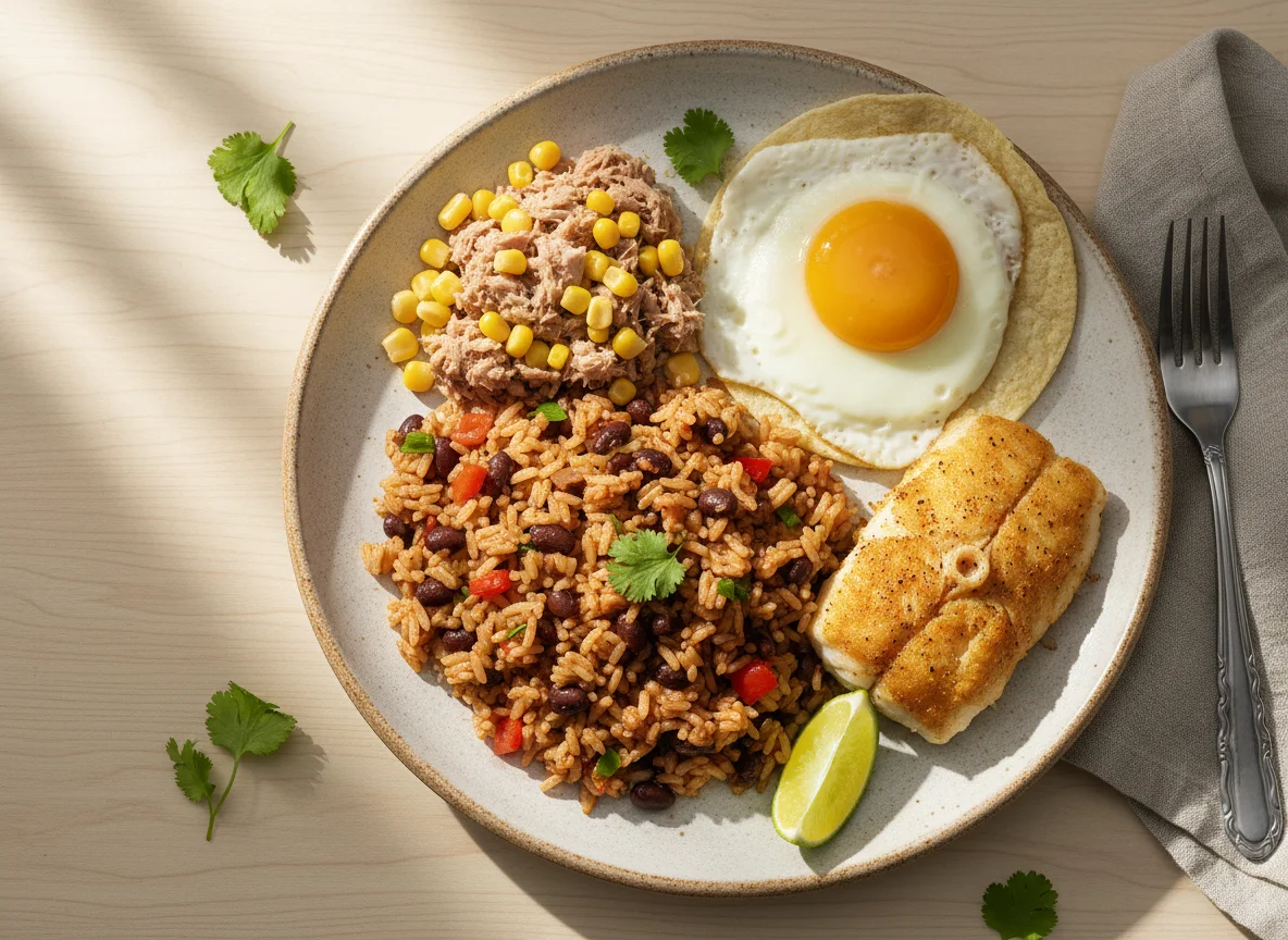 Gallo Pinto con Atún y Huevo photo