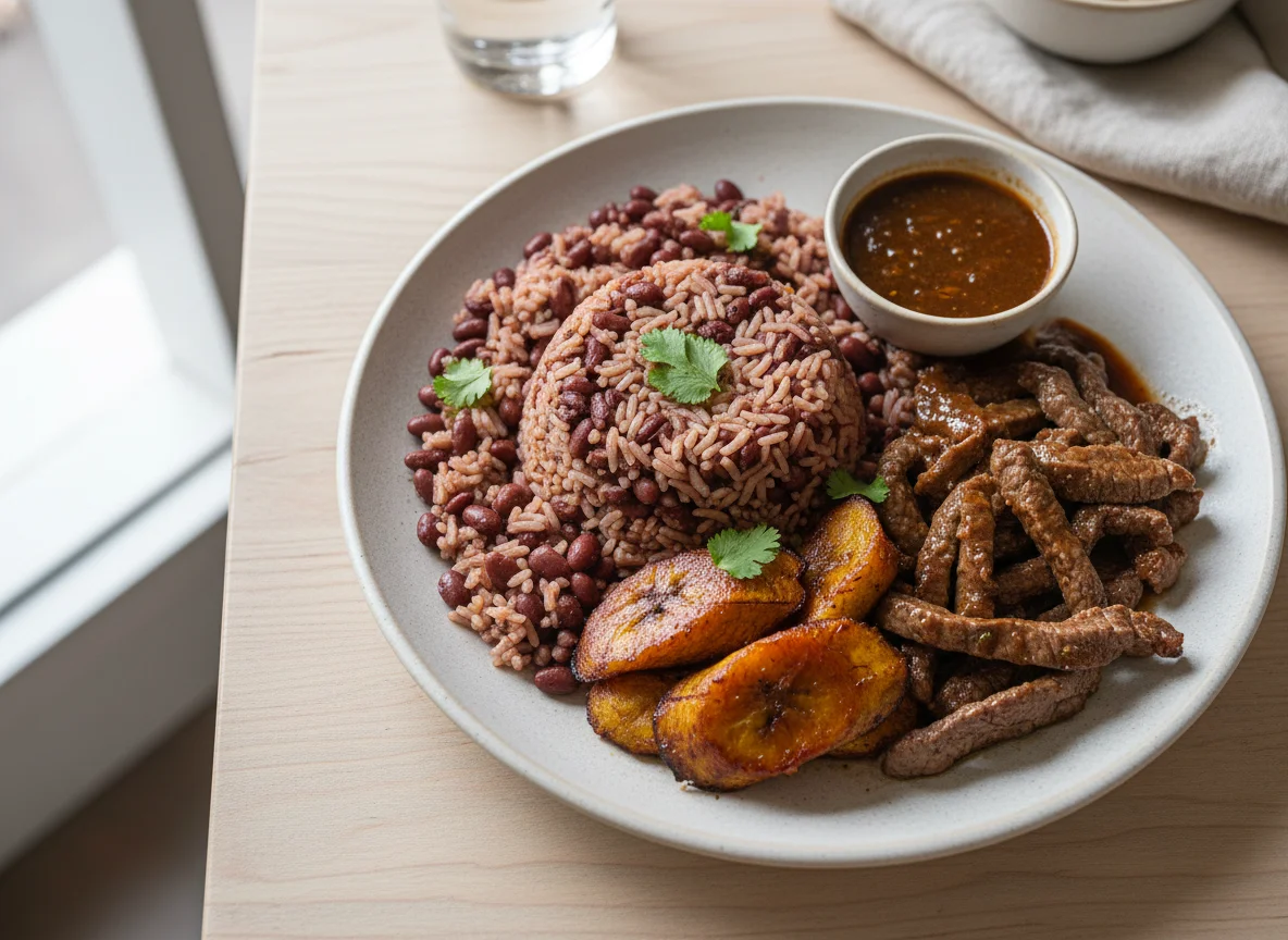 Gallo Pinto con Carne y Plátano Maduro photo