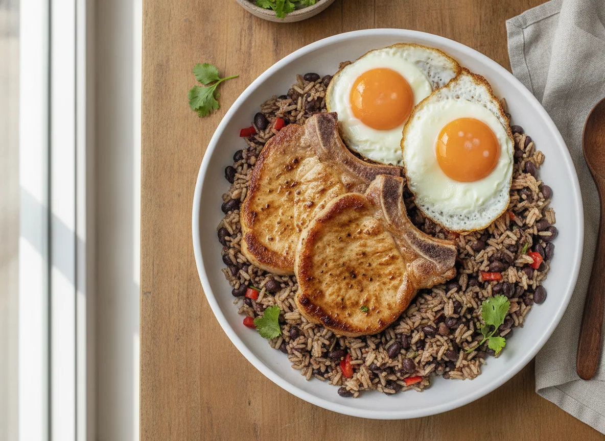 Gallo Pinto con Cerdo y Huevo photo