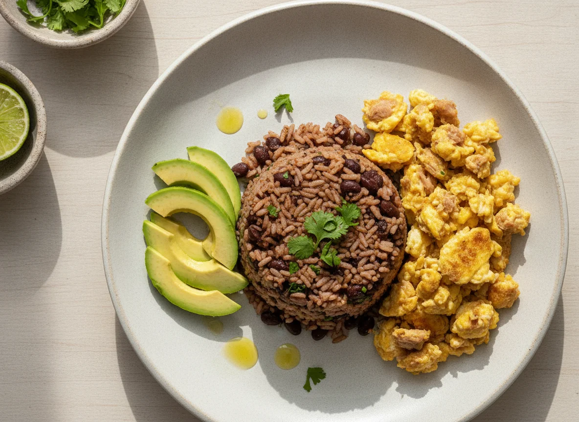 Gallo Pinto con Huevo Picado y Aguacate photo