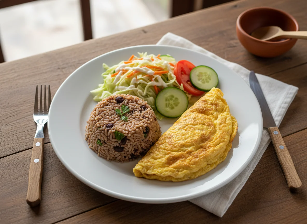 Gallo Pinto con Omelette y Ensalada photo