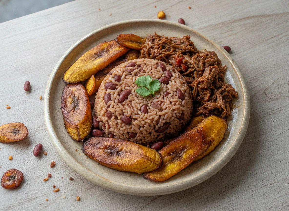 Gallo Pinto con Plátano Maduro y Carne photo