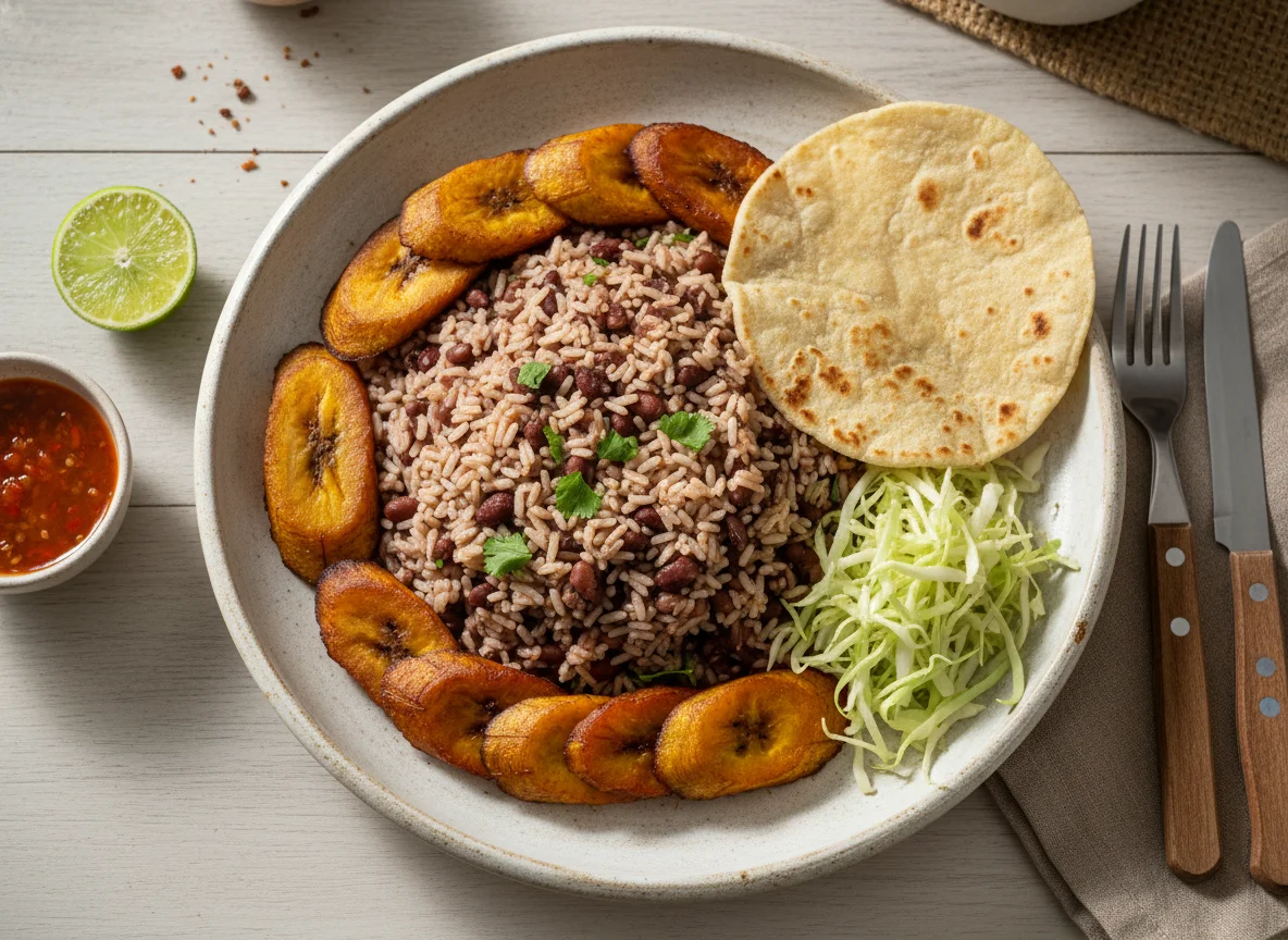 Gallo Pinto con Plátano Maduro y Tortilla photo