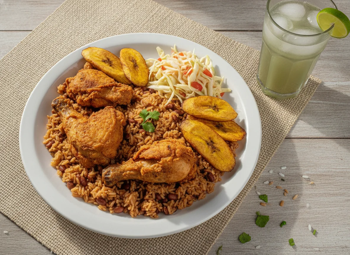 Gallo Pinto con Pollo Frito y Tajadas photo