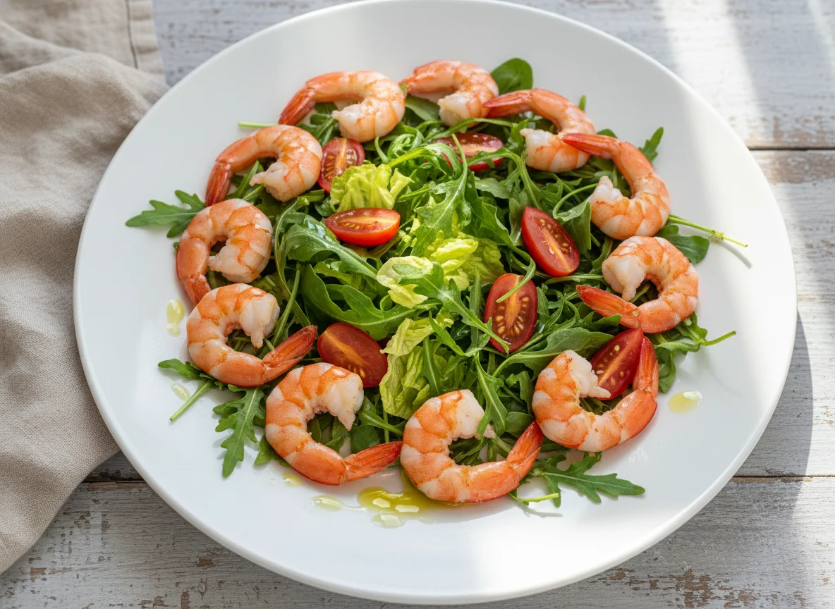 Gambas cocidas con ensalada photo