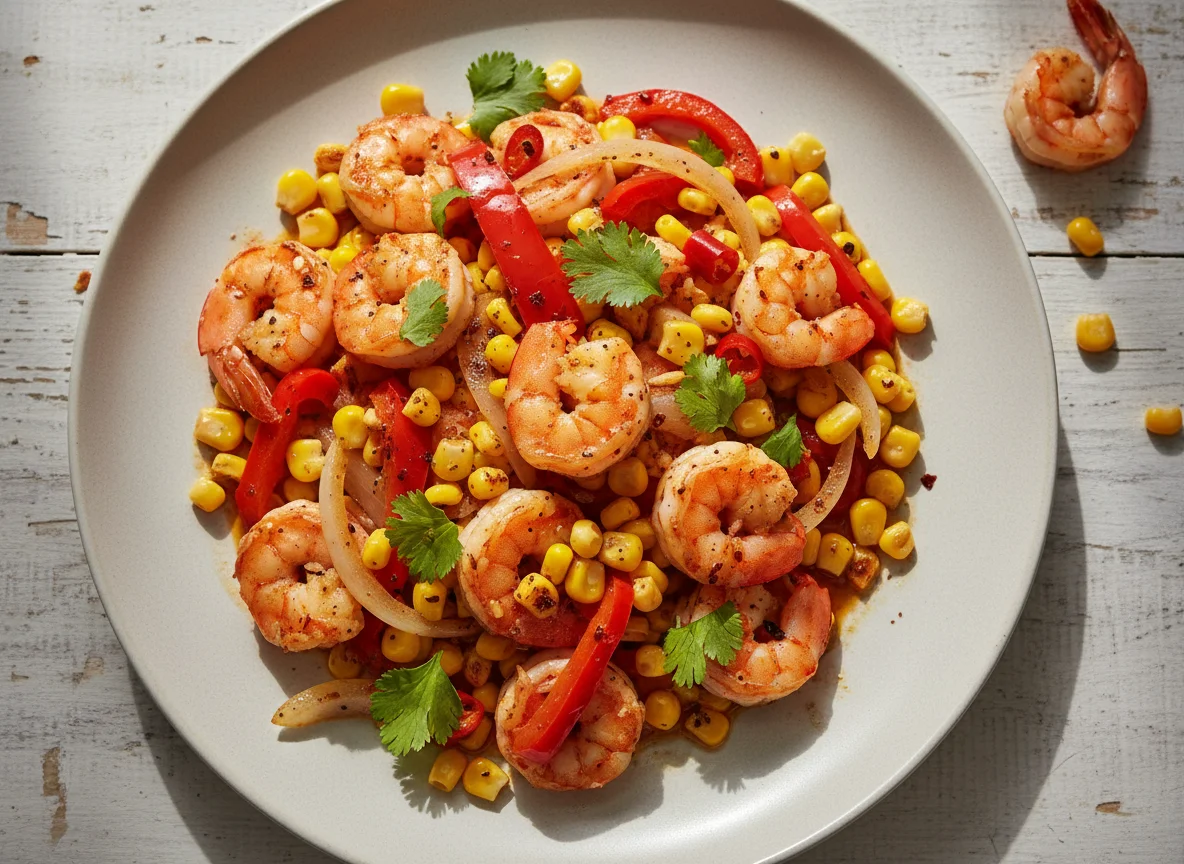 Gambas salteadas con verduras photo