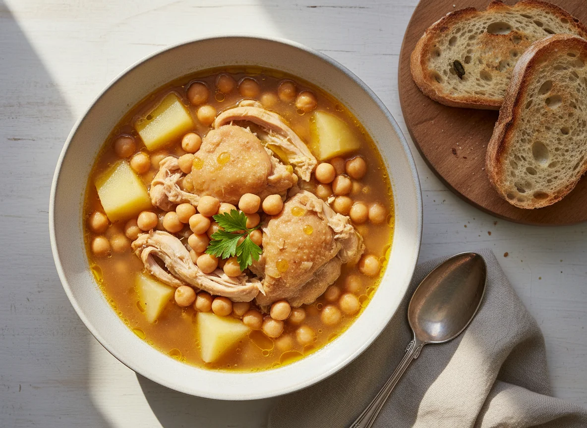 Garbanzos con pollo y patata photo