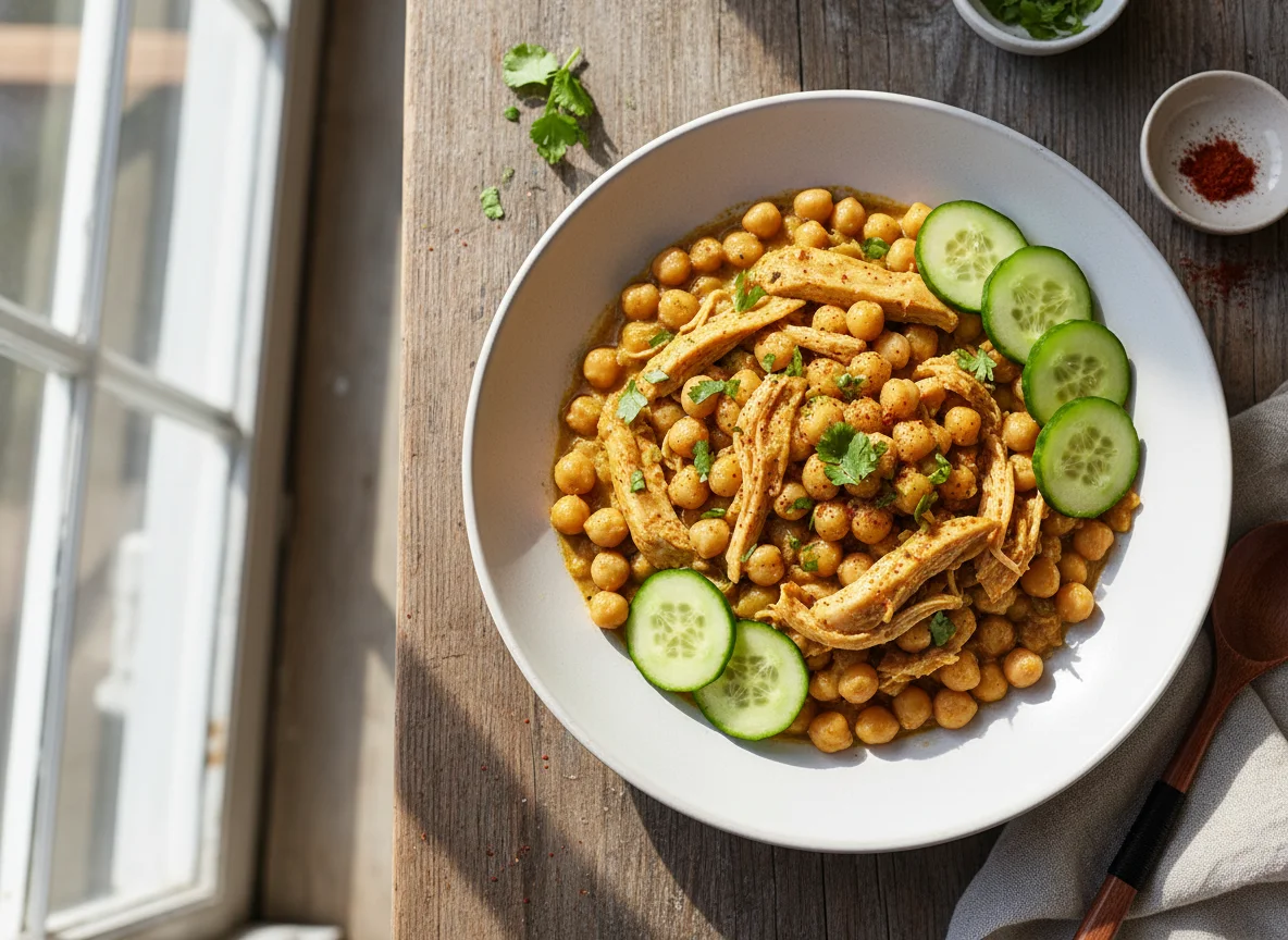 Garbanzos con pollo y pepino photo