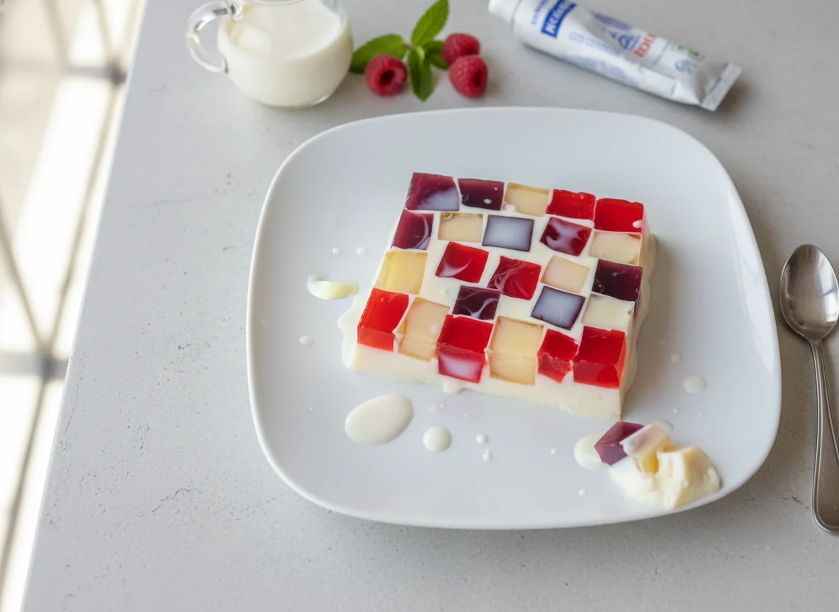 Gelatina de mosaico con leche photo