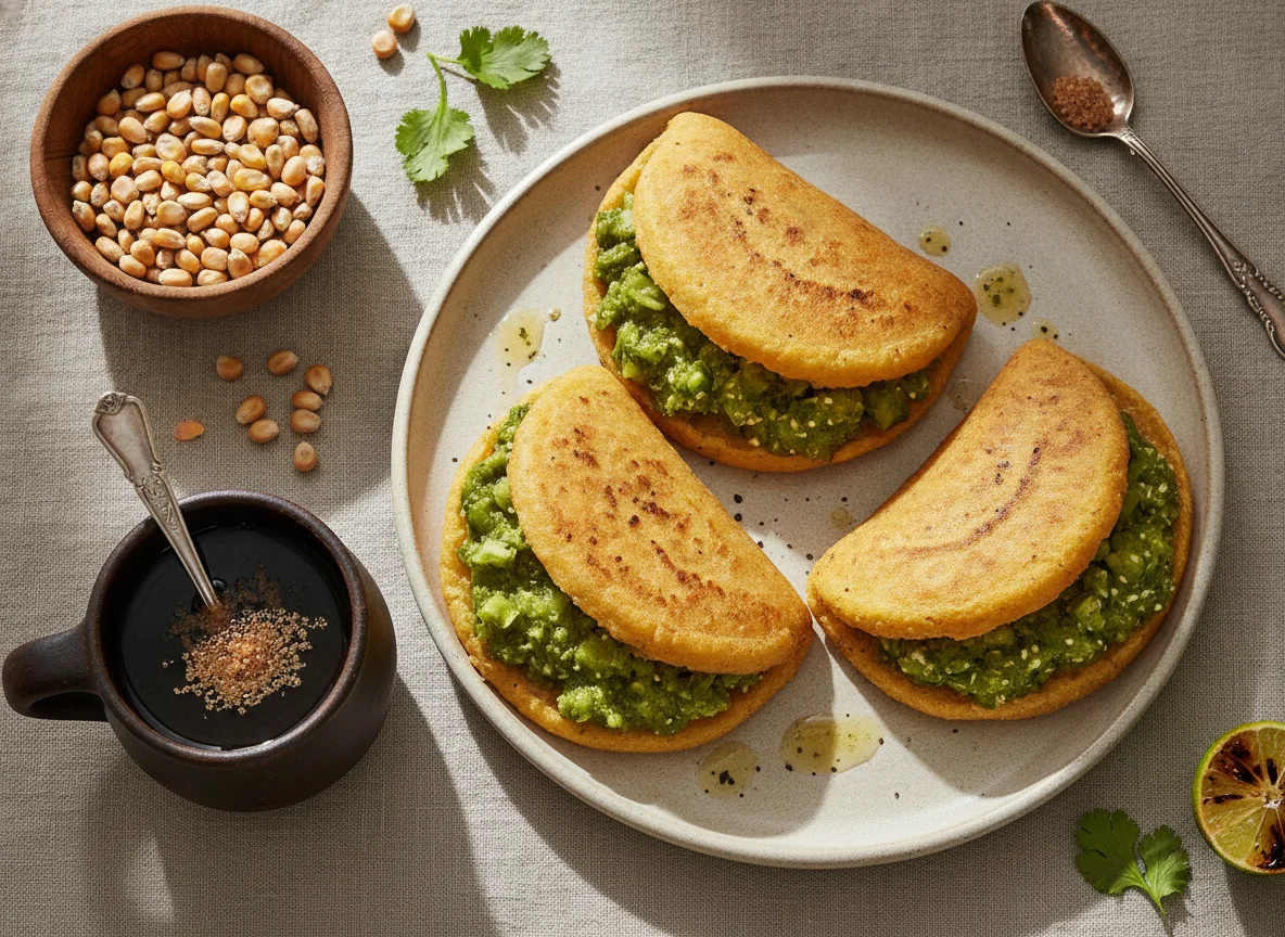 Gorditas de maíz con salsa verde y café photo