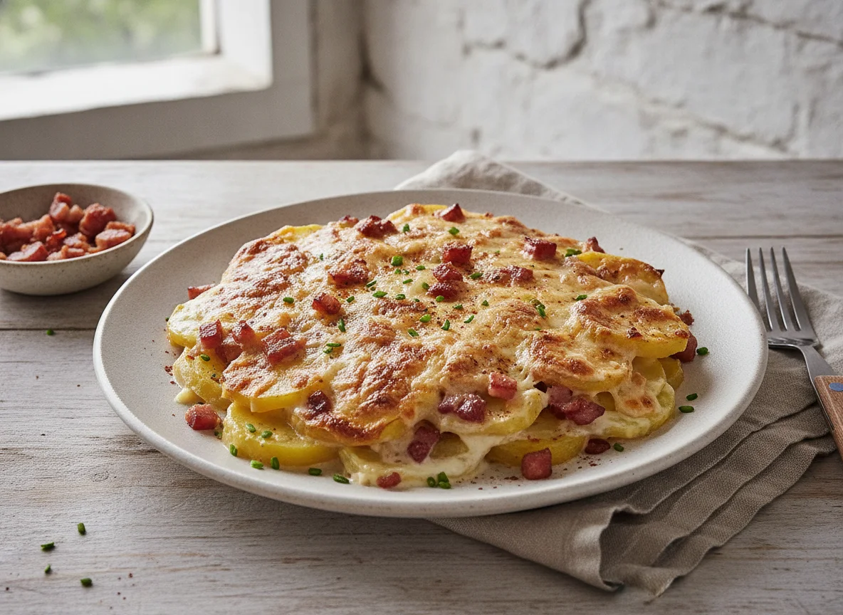 Gratinado de patatas con bacon y queso photo