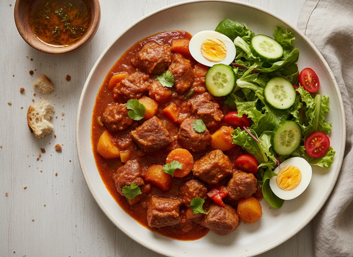 Guisado de carne con ensalada mixta photo