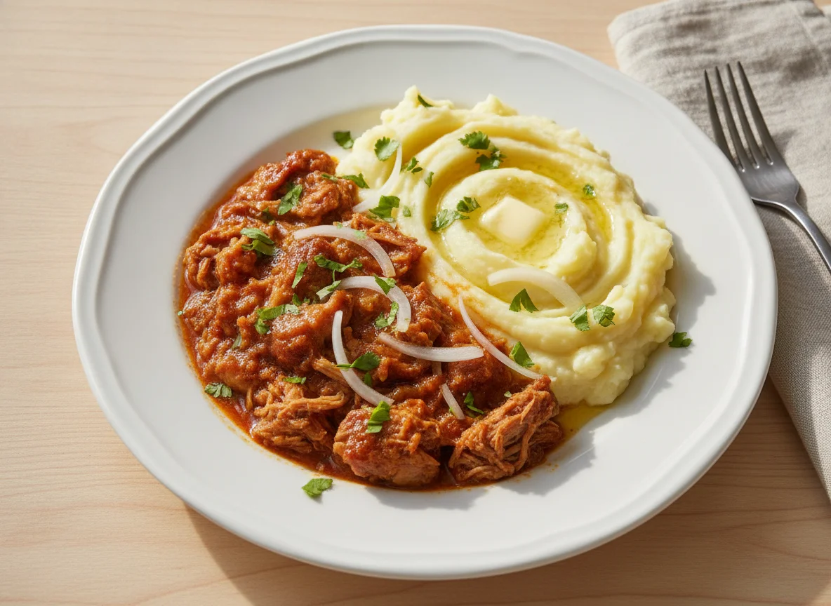 Guisado de cerdo con puré de papa photo