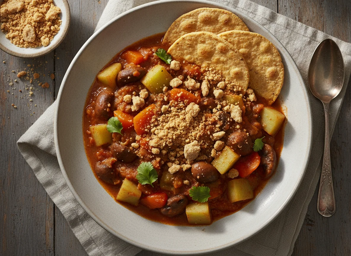Guisado de champiñones con pimientos, chayote y galletas photo