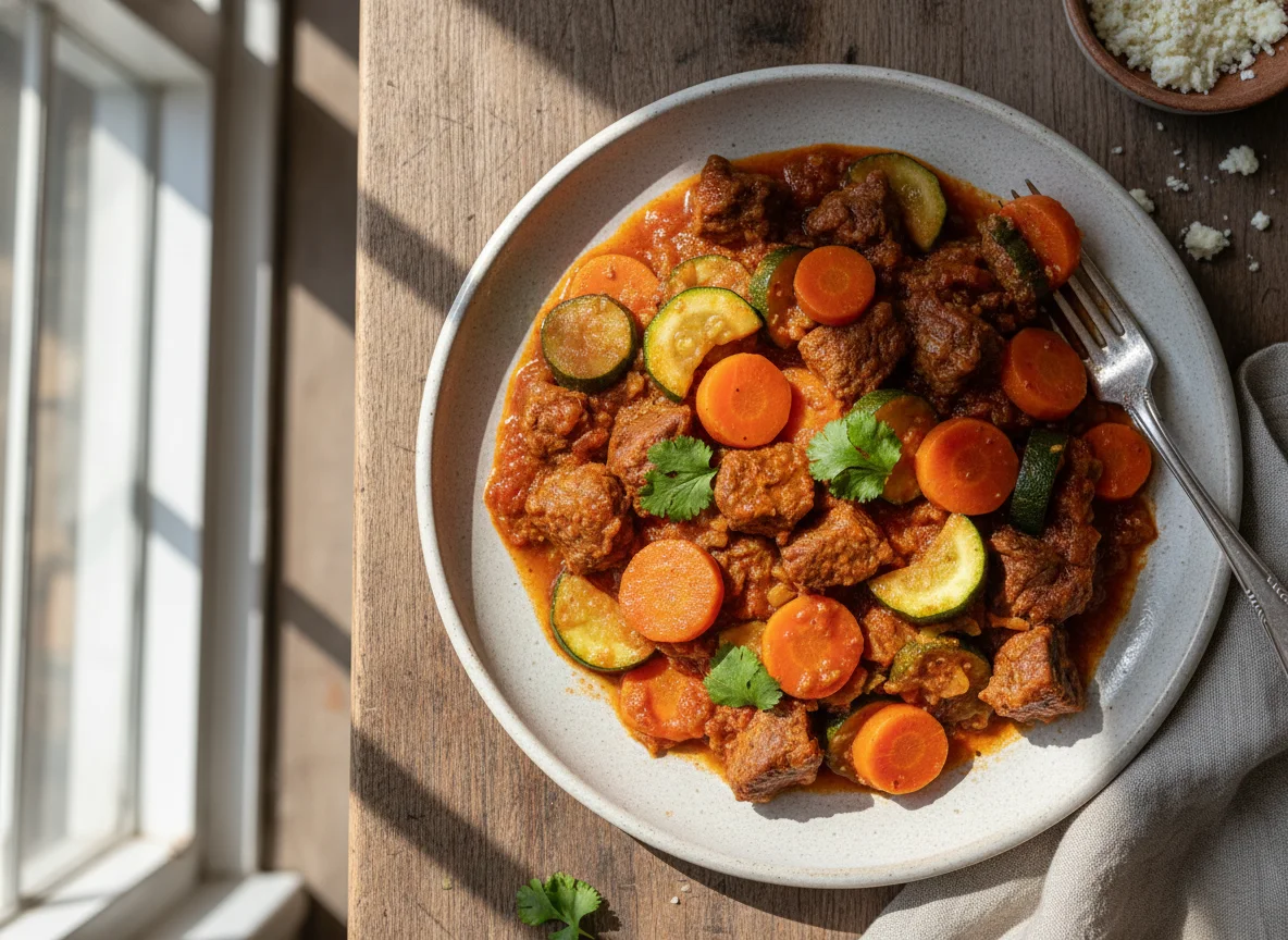 Guisado de res con calabacitas y zanahoria photo