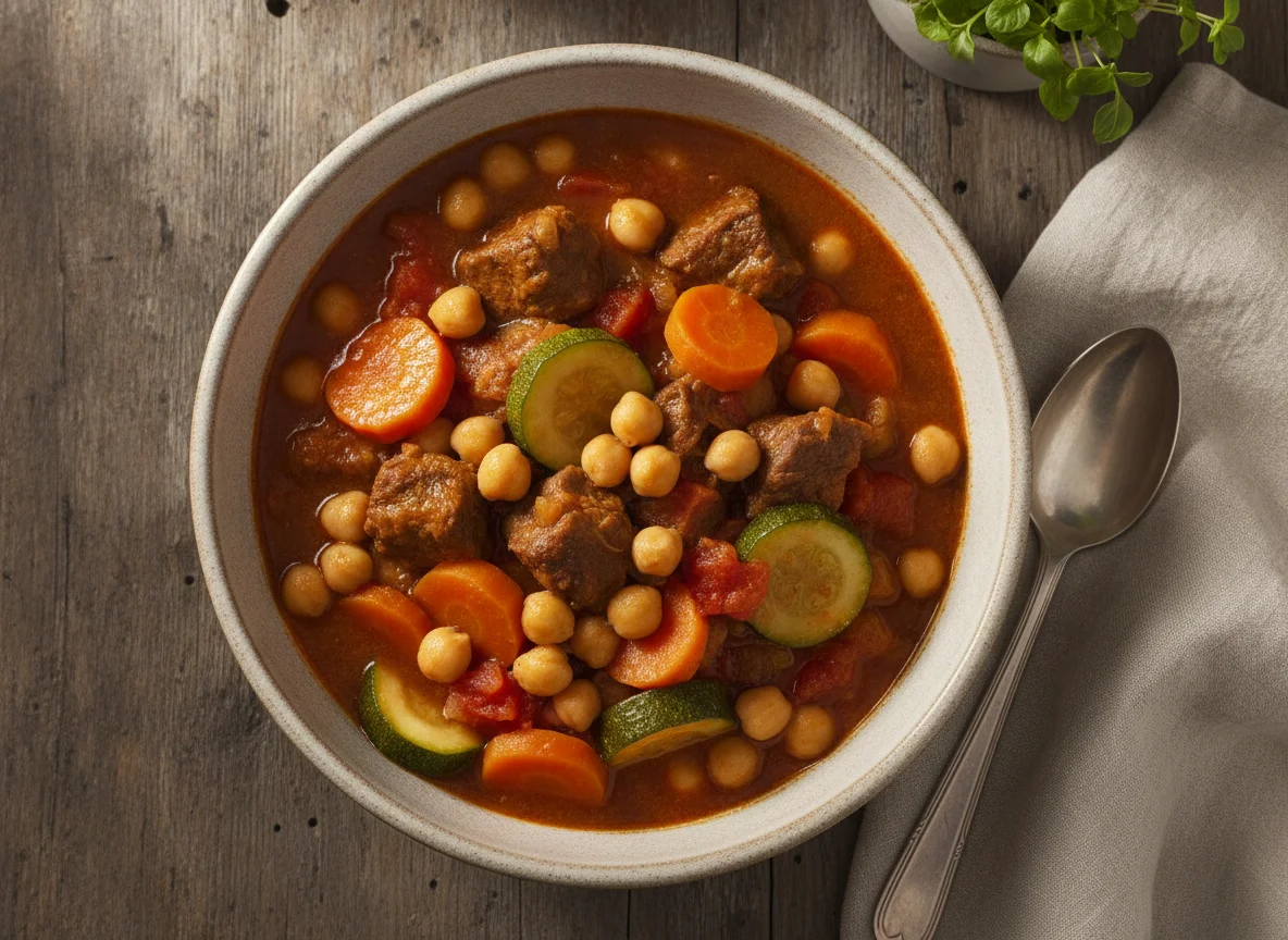 Guisado de res con garbanzos y verduras photo