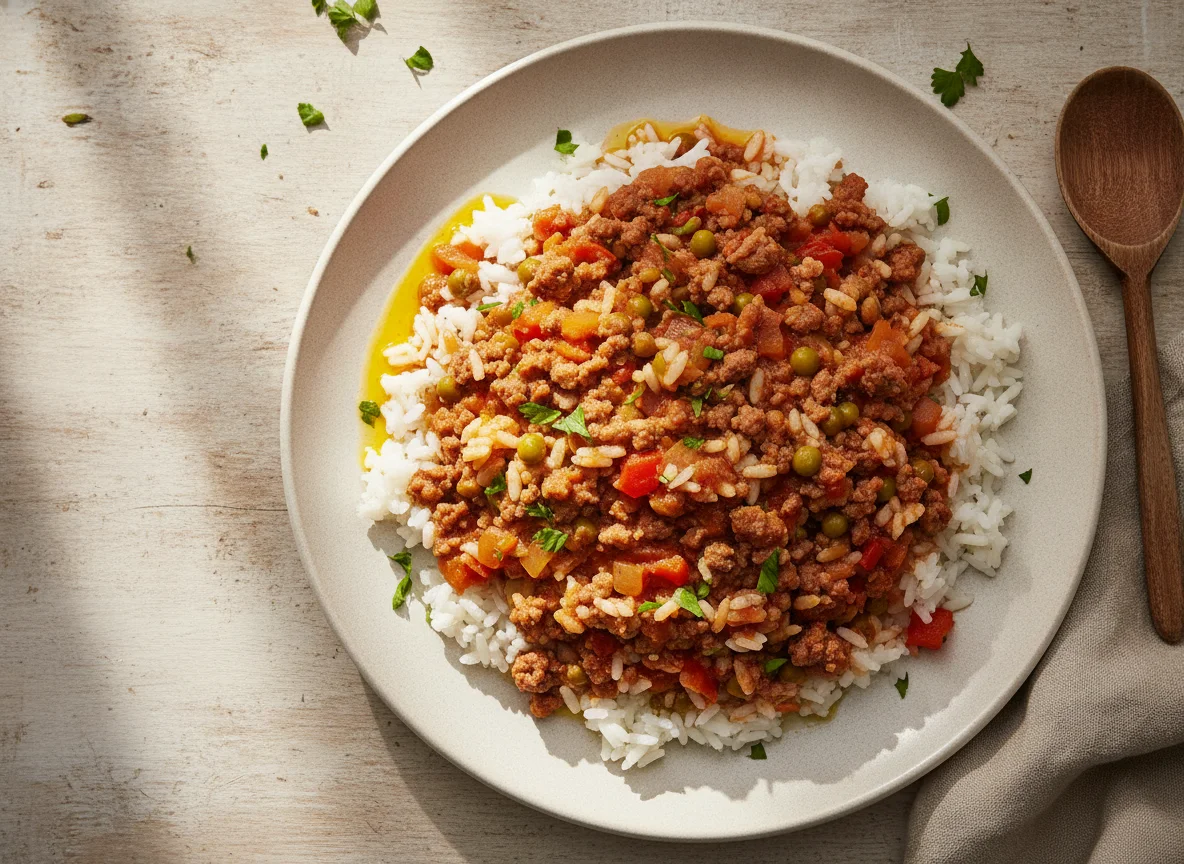 Guiso de arroz con carne photo