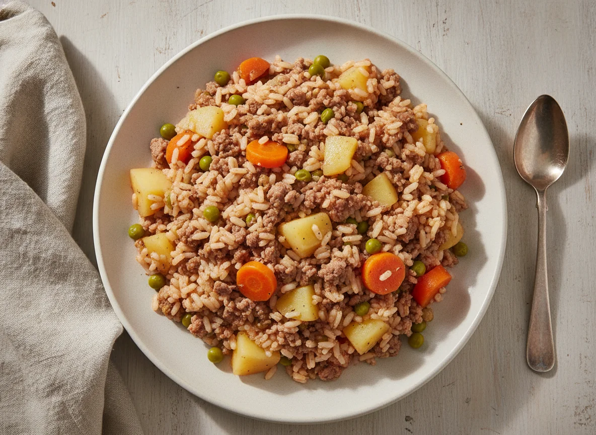Guiso de arroz con carne y vegetales photo