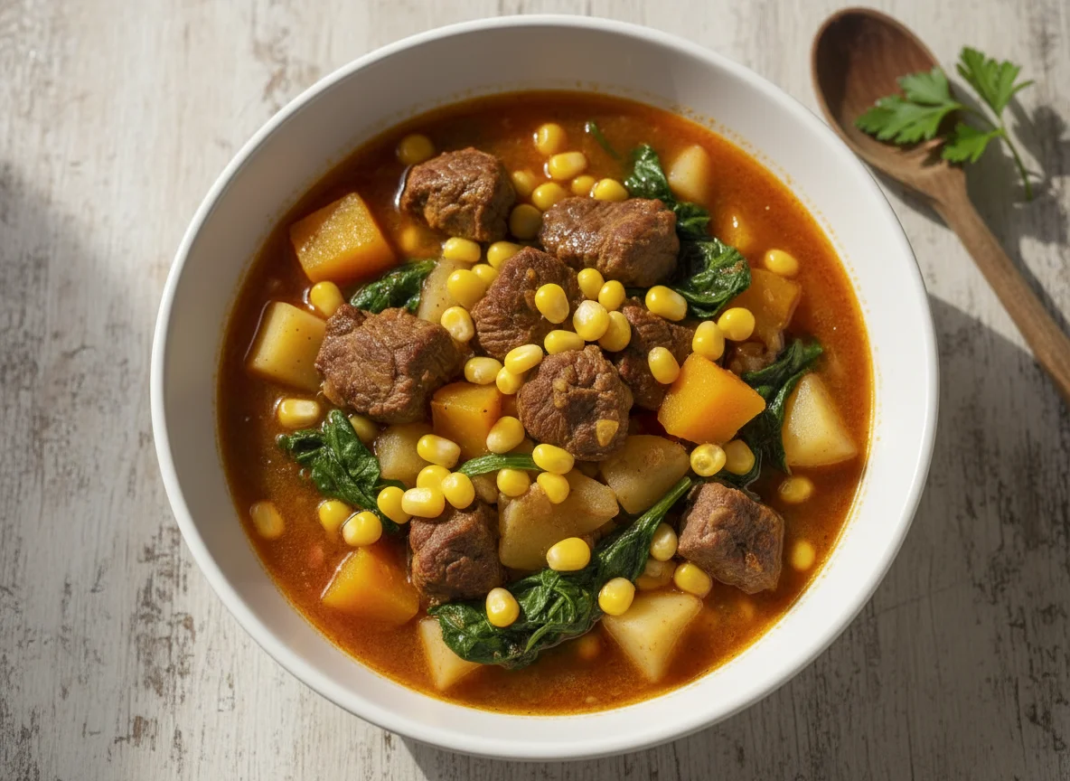 Guiso de carne con papas y choclo photo