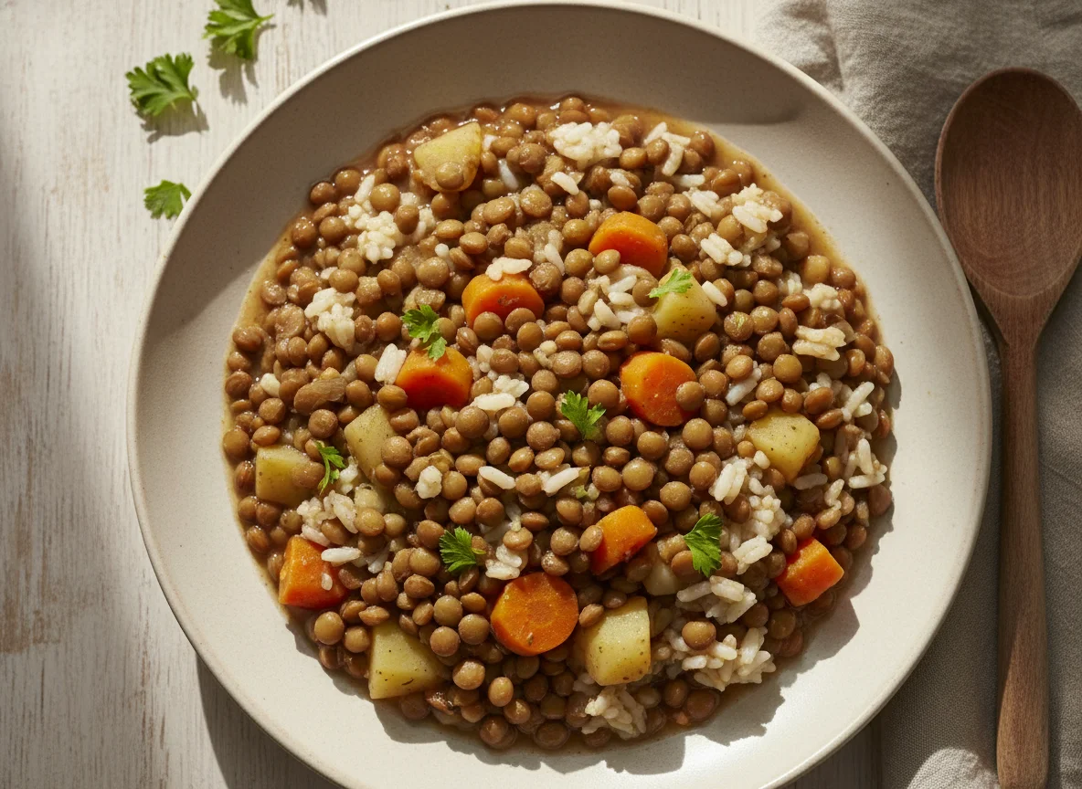 Guiso de lentejas con arroz photo