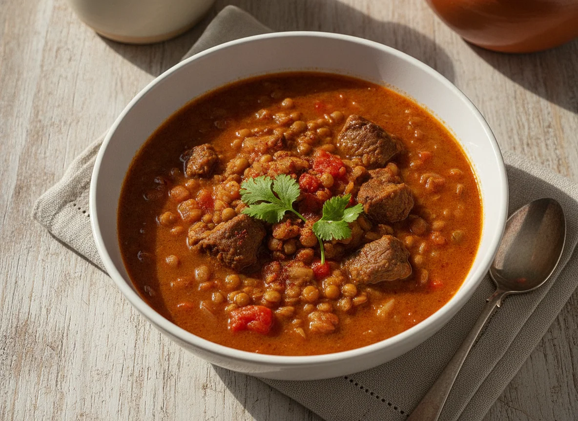 Guiso de lentejas con carne photo