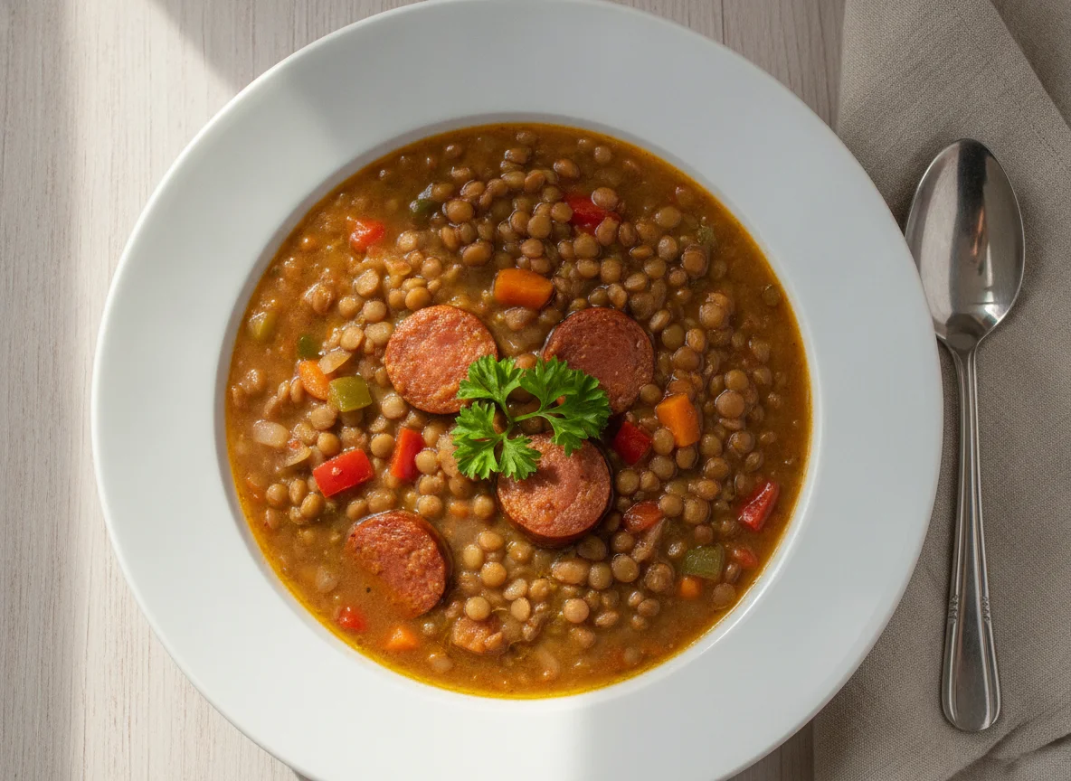 Guiso de lentejas con chorizo photo