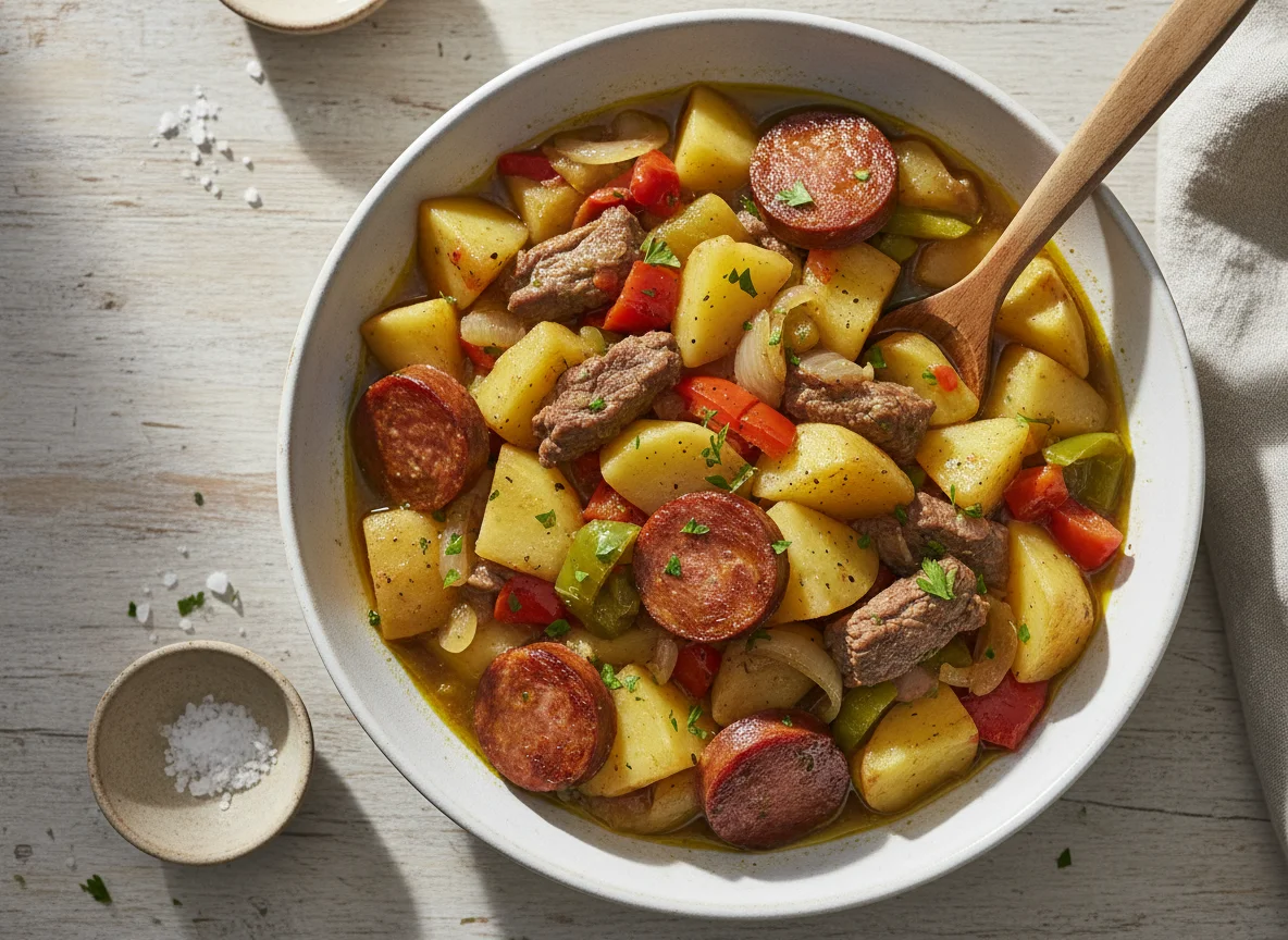 Guiso de patatas con carne y embutido photo