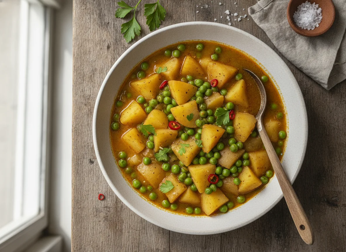 Guiso de patatas con guisantes photo