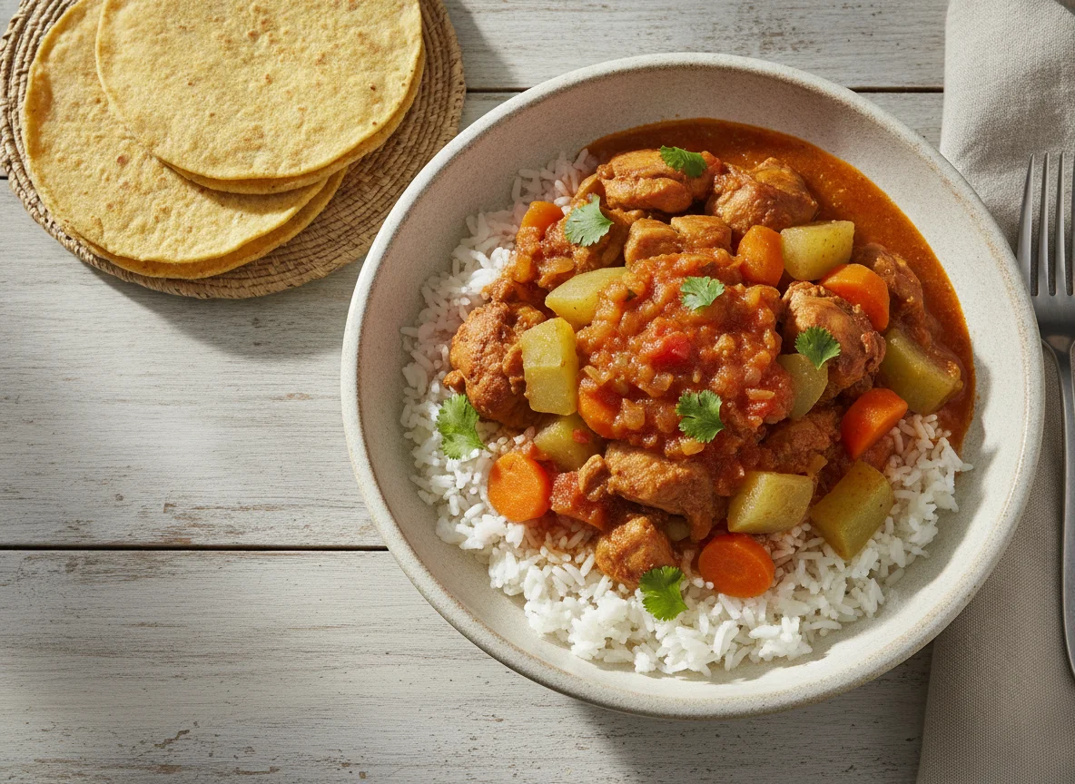 Guiso de pollo con verduras y arroz photo