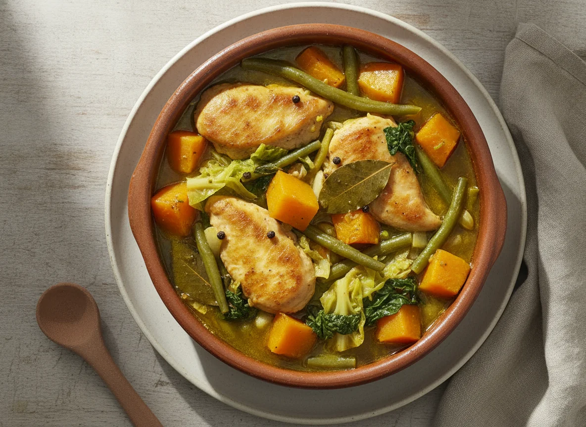 Guiso de pollo con verduras y calabaza photo