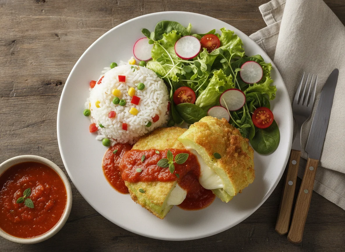 Güisquil forrado con arroz y ensalada fresca photo