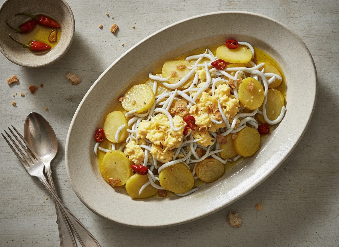 Gulas con patatas y huevo photo
