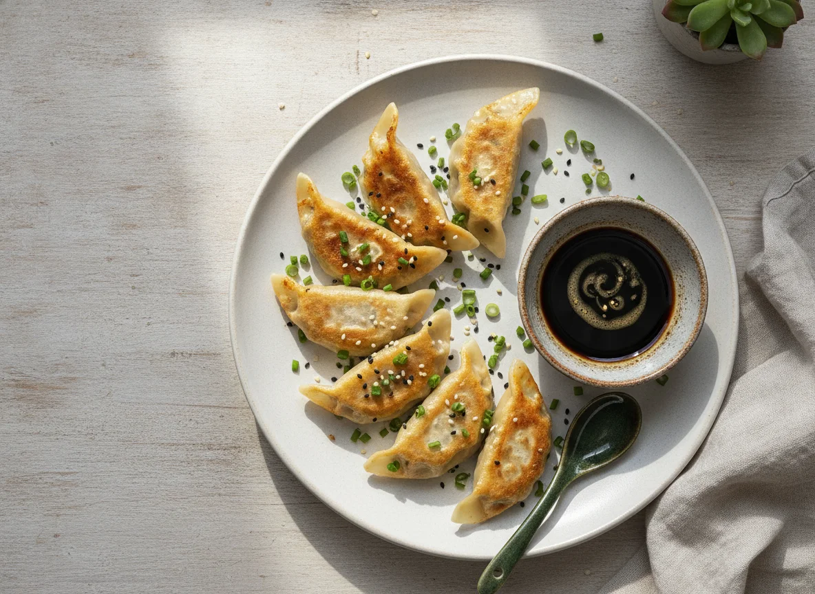 Gyozas de cerdo y cebollín photo