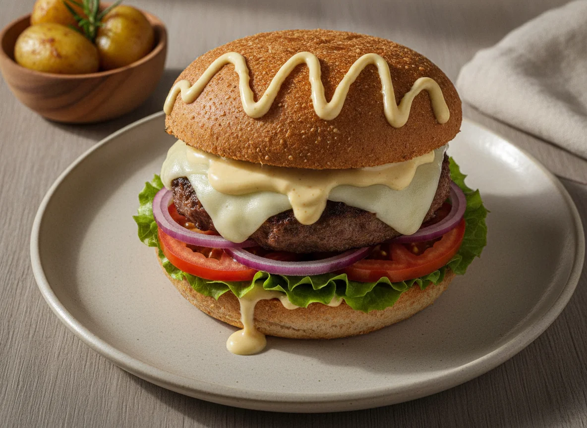 Hamburguesa artesanal en pan integral photo