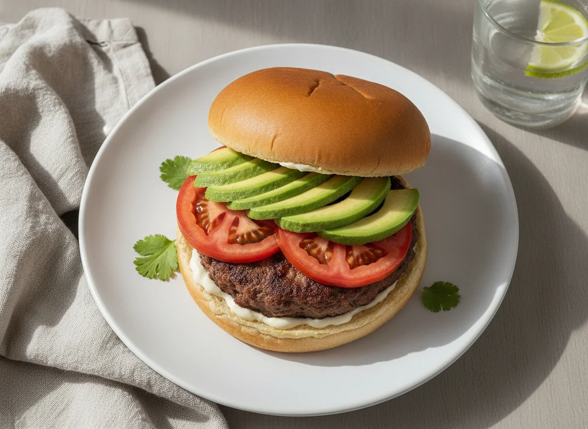Hamburguesa casera con aguacate y jitomate photo