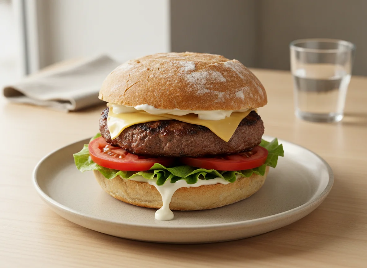 Hamburguesa completa en pan rústico photo