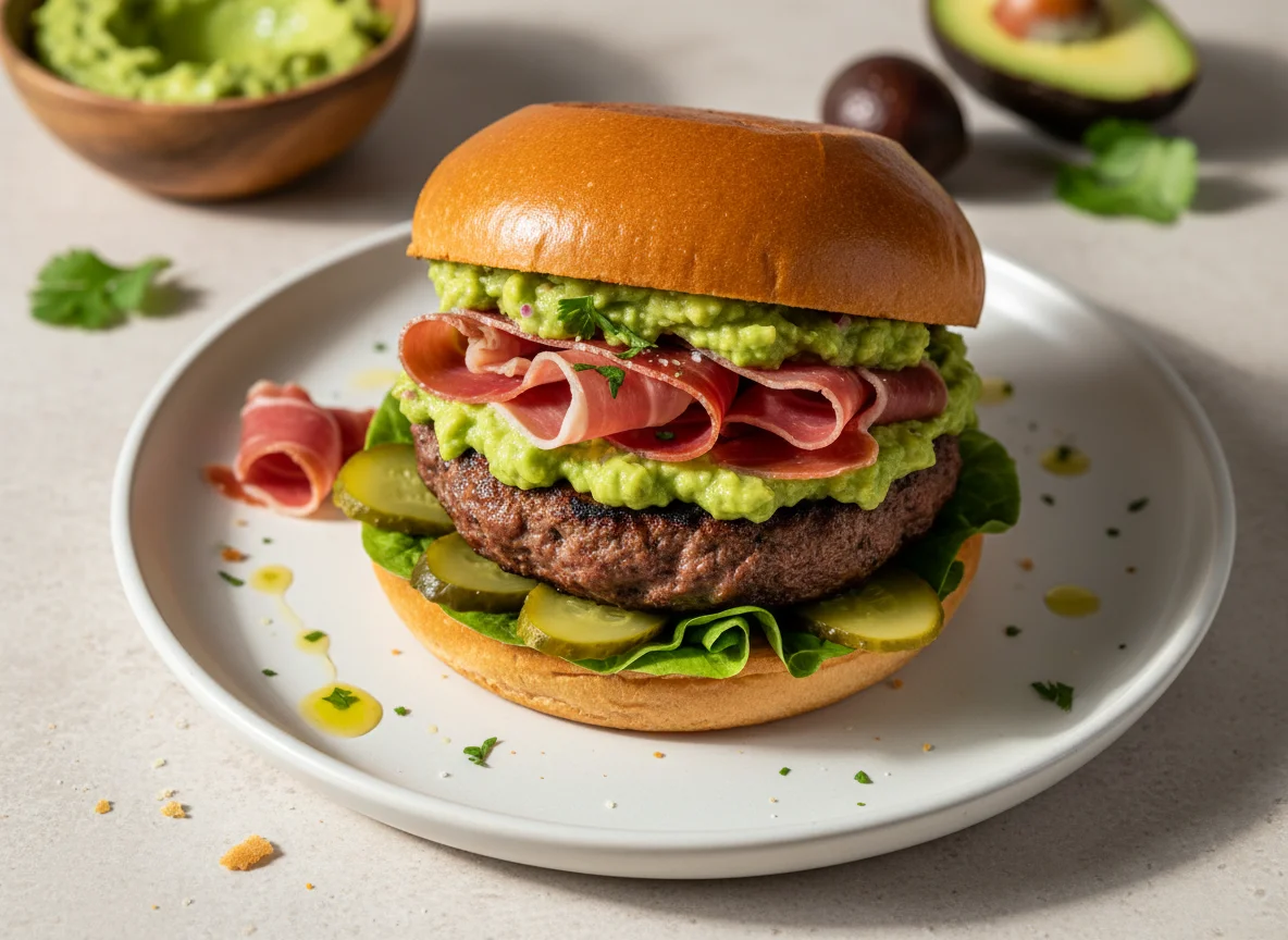 Hamburguesa con aguacate y jamón photo