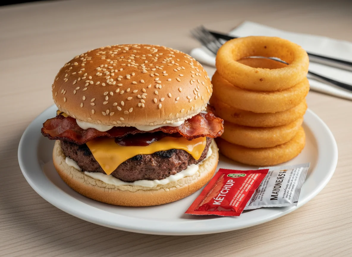 Hamburguesa con aros de cebolla photo