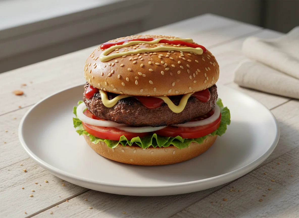 Hamburguesa con carne y vegetales photo