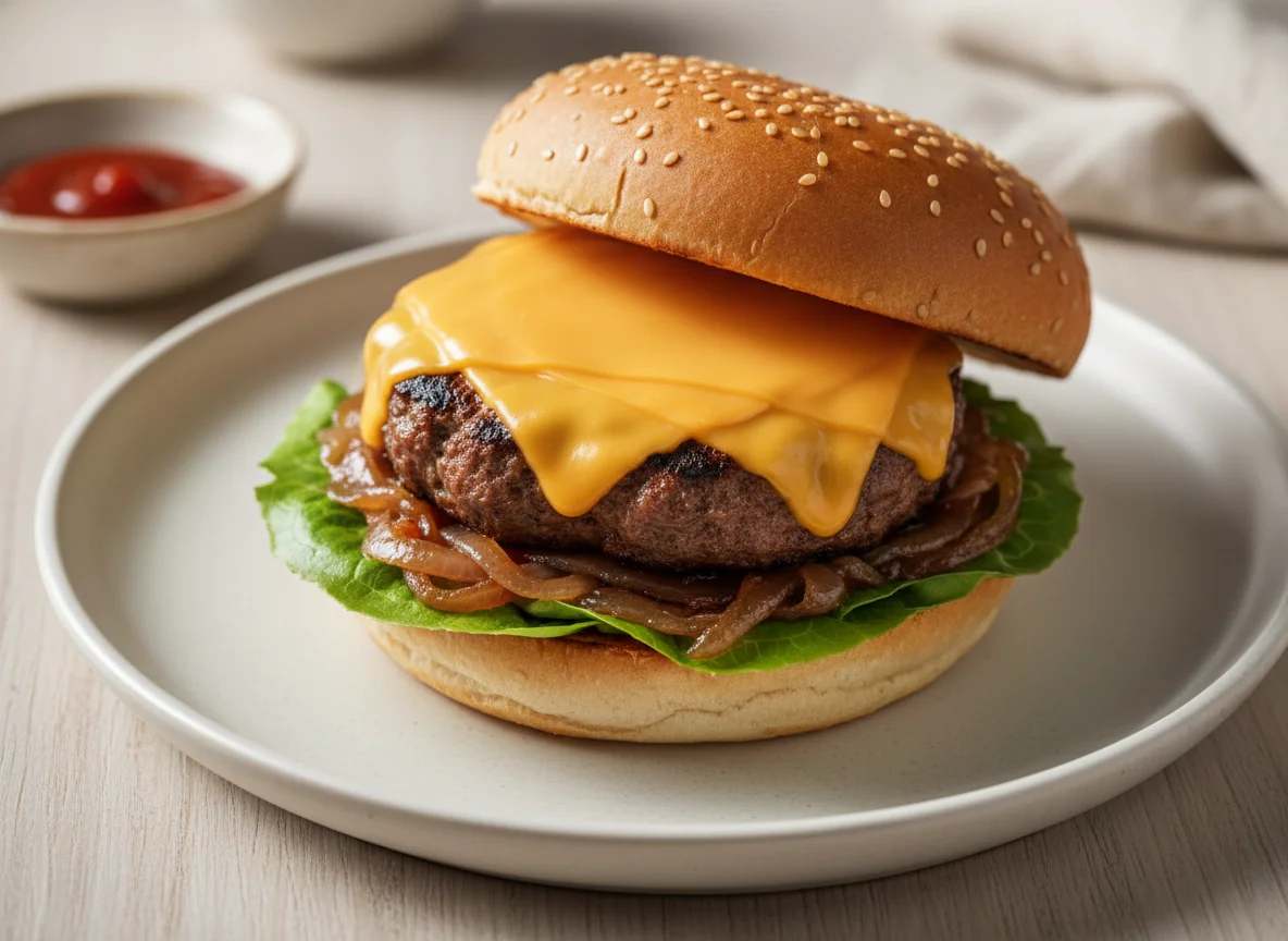 Hamburguesa con cebolla caramelizada photo