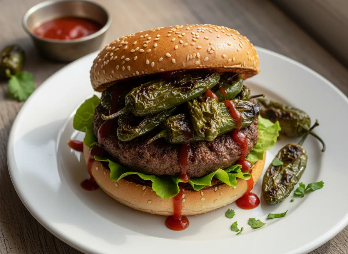 Hamburguesa con chiles toreados photo