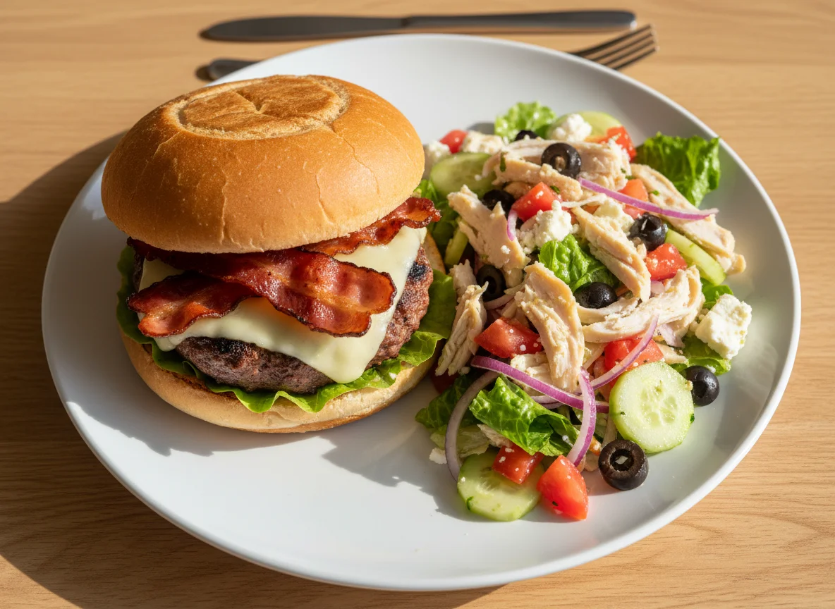 Hamburguesa con ensalada de pollo photo