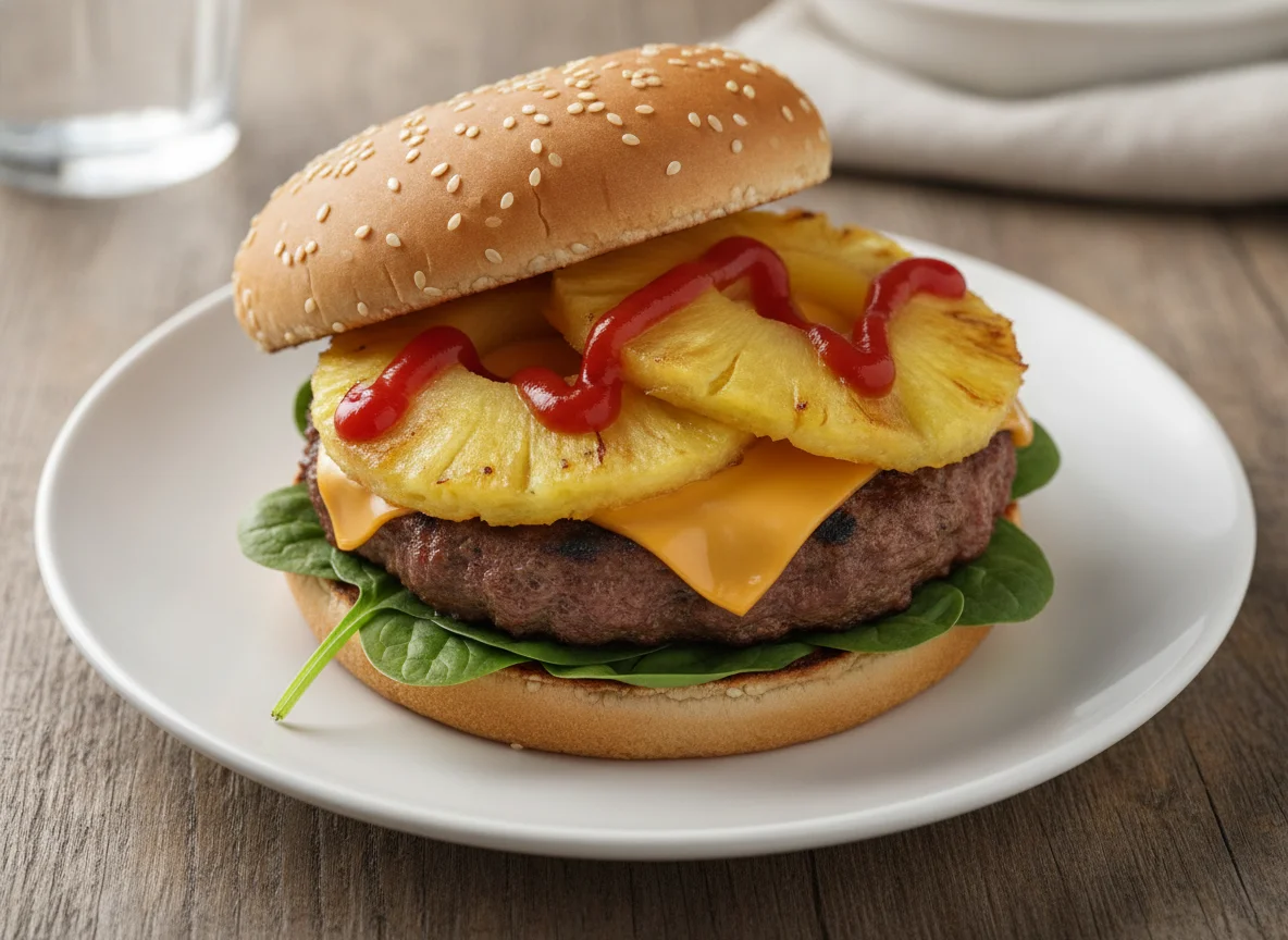 Hamburguesa con espinacas y piña photo