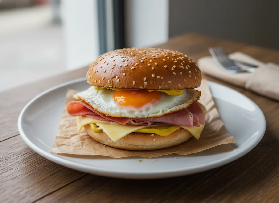 Hamburguesa con huevo y jamón photo